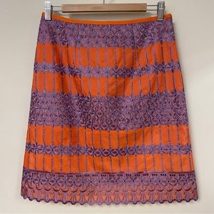 Orange and purple embroidered a-line skirt